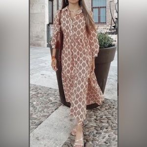 BLOGGER FAV Zara Tribal Print Maxi Ruffle Dress - quarter button down 👗